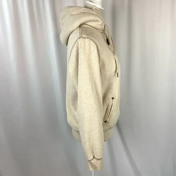 Green Tea Sweatshirt Zip-up Cream Jacket Lined Faux Fur Hooded Women’s Medium Co - Picture 3 of 10